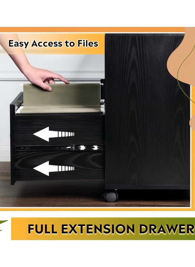 Filing Cabinet With Drawer, Mobile Filing Cabinet, Printer Support, Large Mobile for Home Office, Rolling Organizer Adjustable Shelves (Black, WJG005) - Image 4